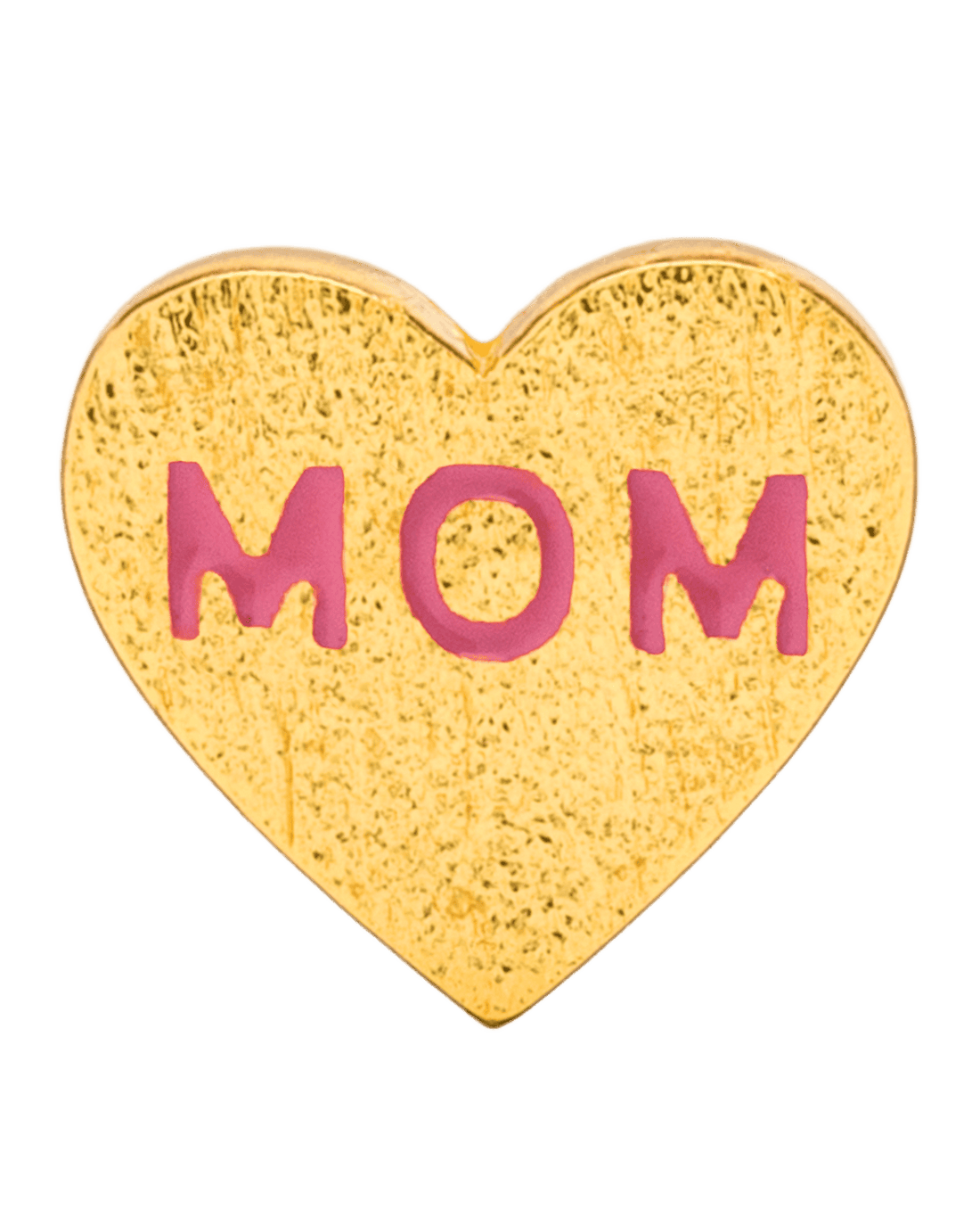 Ørestik/ørering fra LULU CPH i guld som er formet som et hjerte, hvor der står MOM med pink skrift