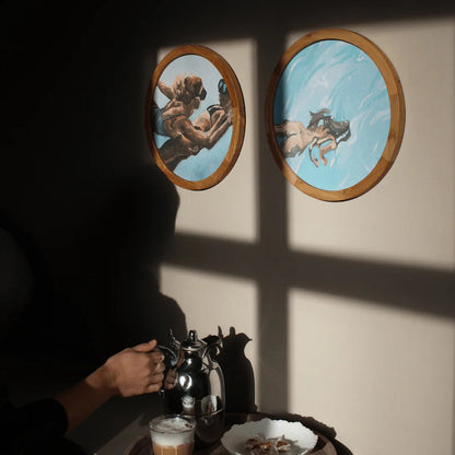 Rund Kunsttryk m. Ramme - Ocean Blue