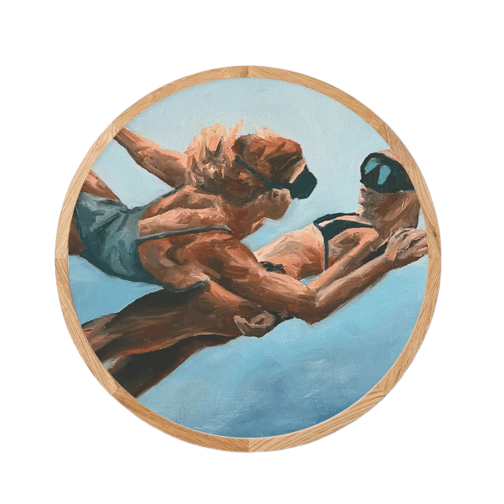 Rund Kunsttryk m. Ramme - Ocean Blue