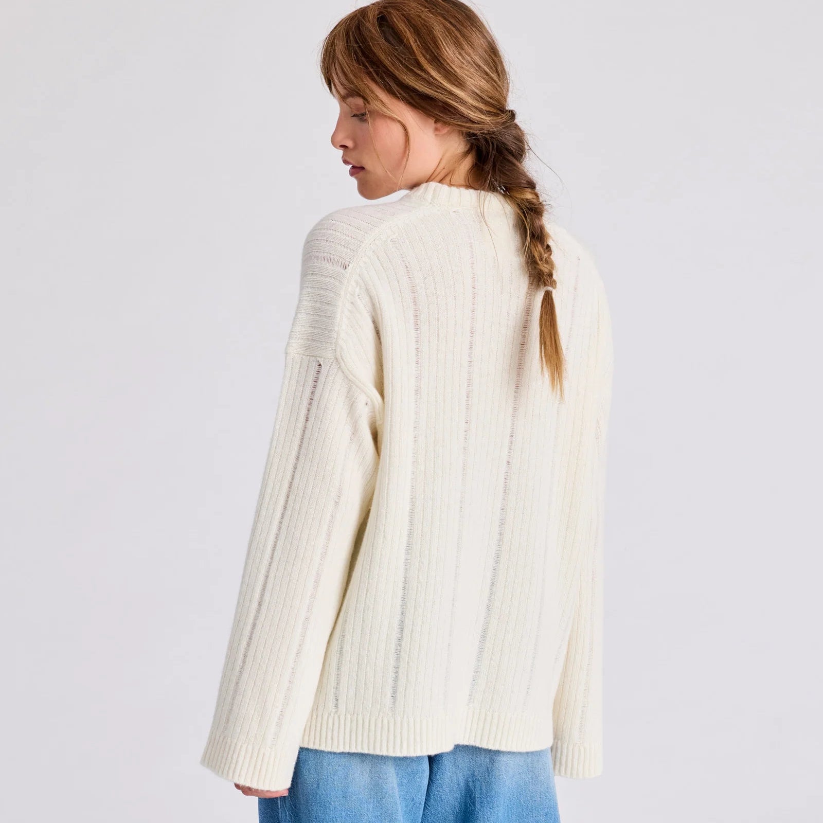 Magda Striktrøje - 100% Øko Lambswool - Whisper White