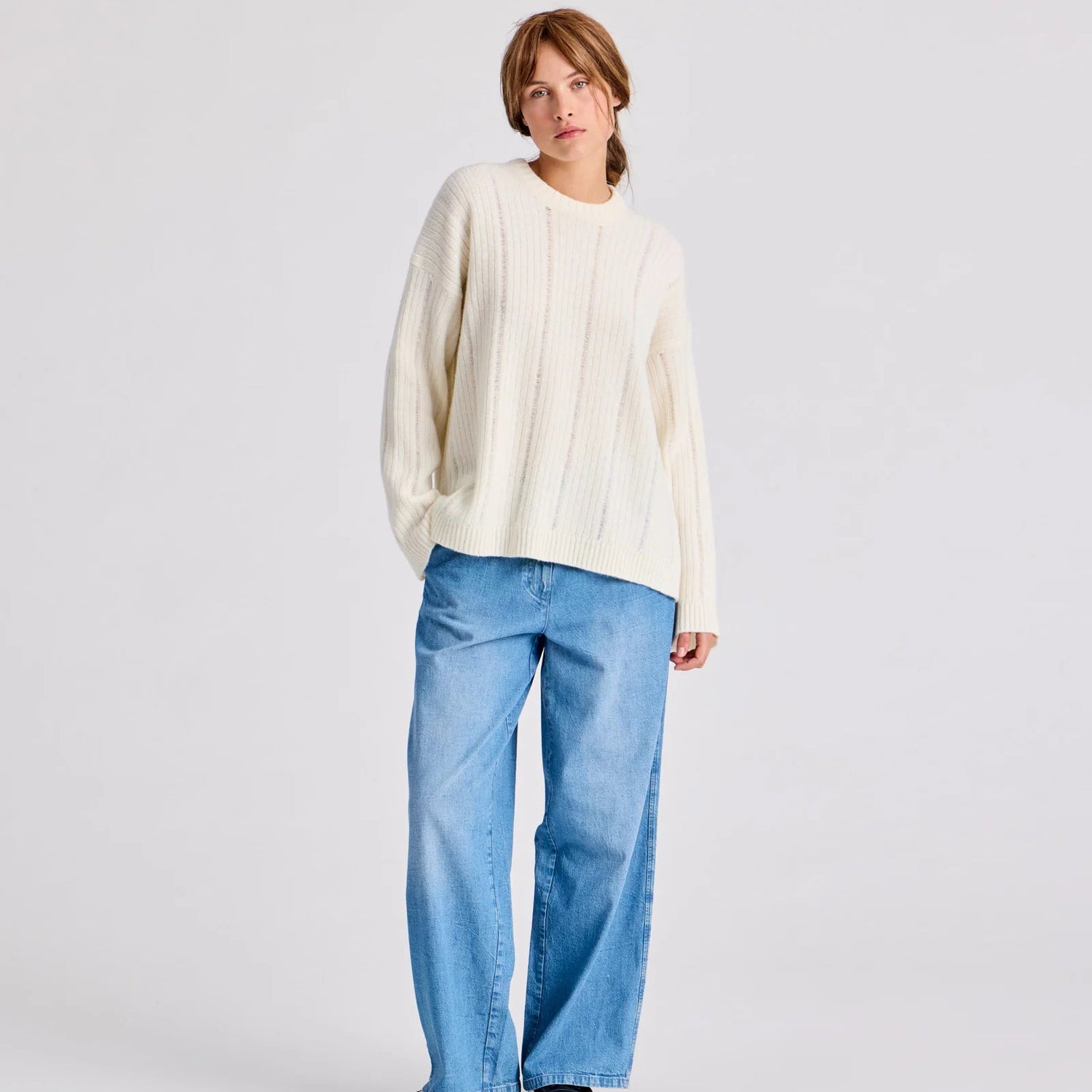 Magda Striktrøje - 100% Øko Lambswool - Whisper White