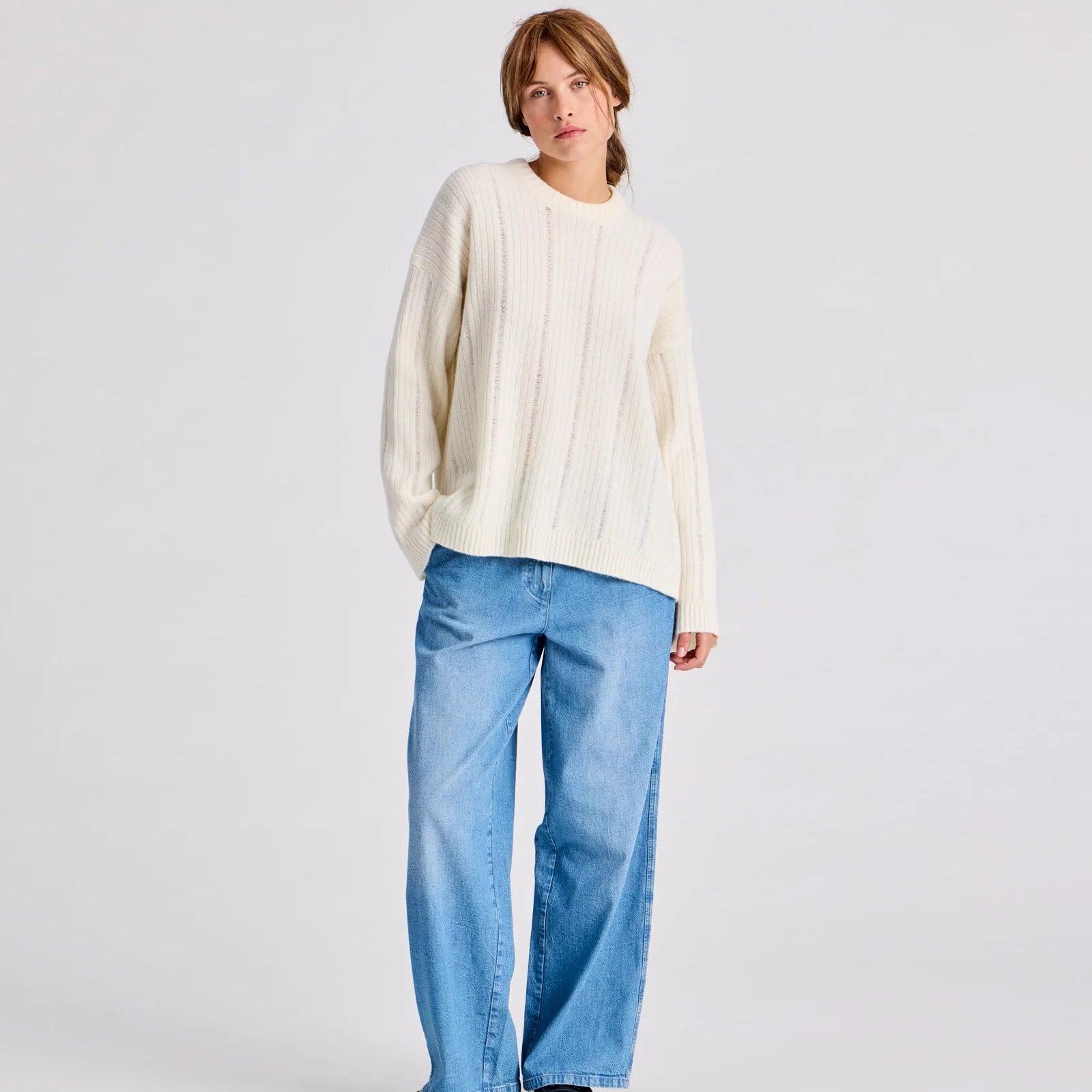 Magda Striktrøje - 100% Øko Lambswool - Whisper White