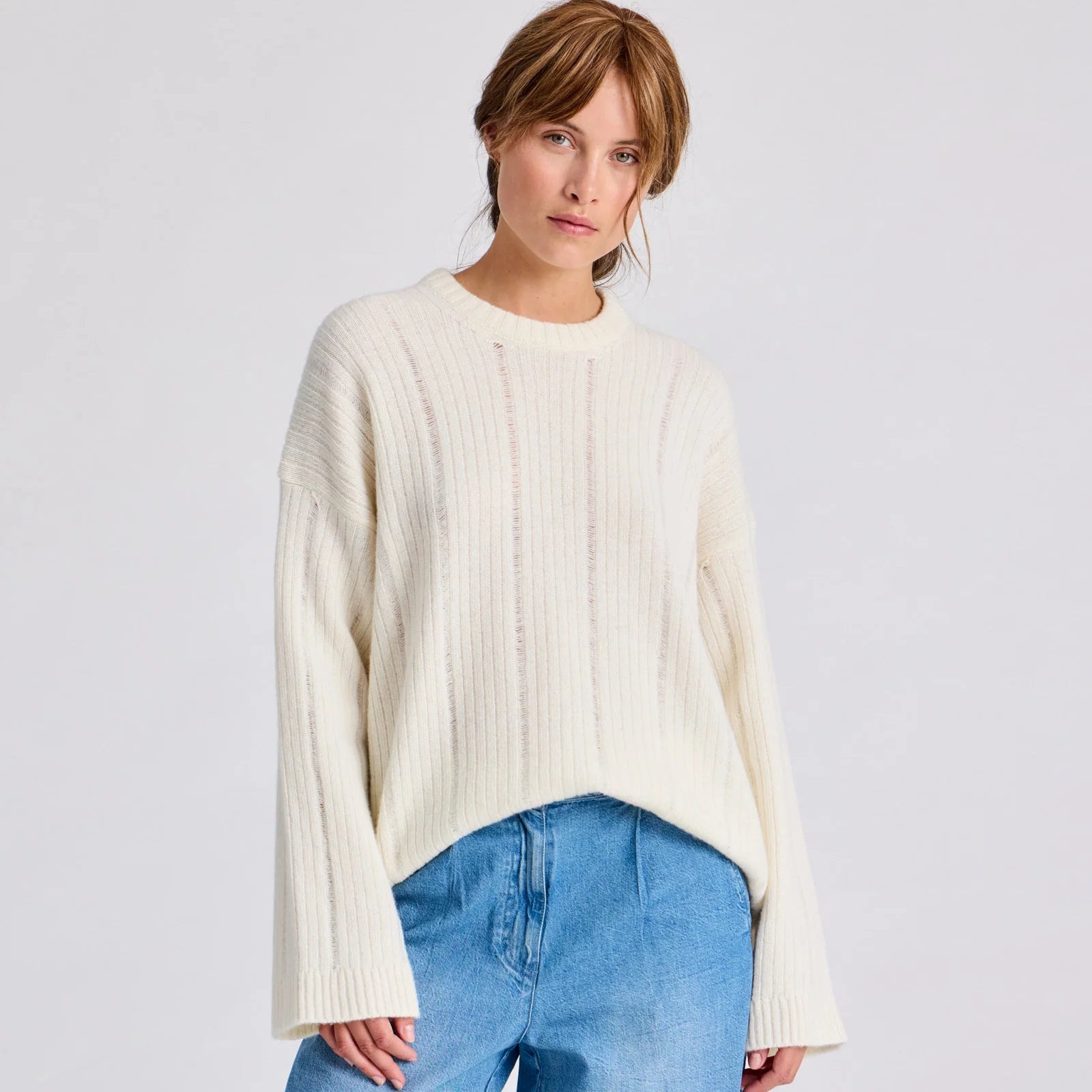 Magda Striktrøje - 100% Øko Lambswool - Whisper White