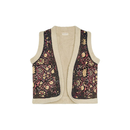 Cremefarvet bomuldsvest med blomsterprint i bordeaux og rosa