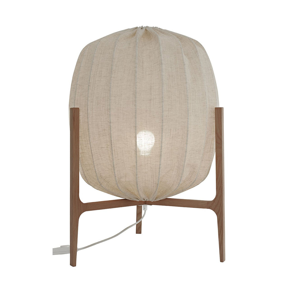 Prisma gulvlampe i eg med naturfarvet lampeskærm i hør