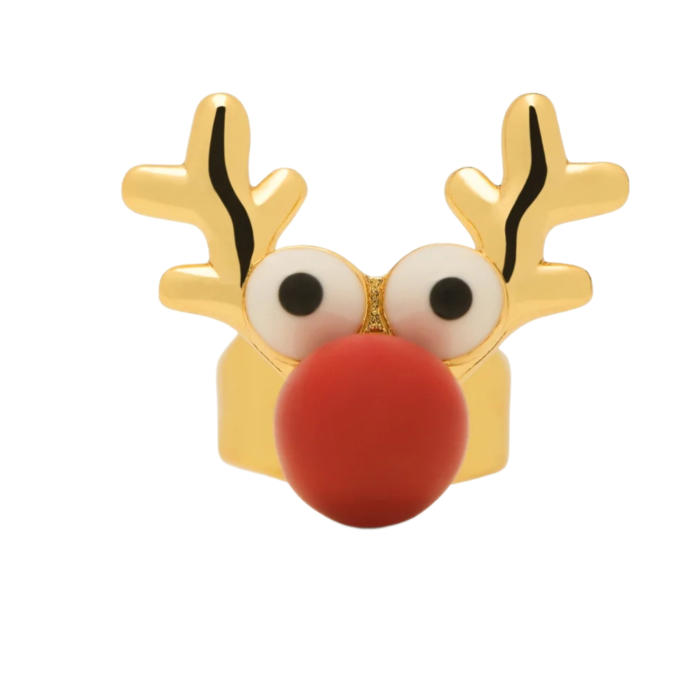 LULU CPH Rudolph ørestik i guld med rød næse og øjne - det perfekte julesmykke
