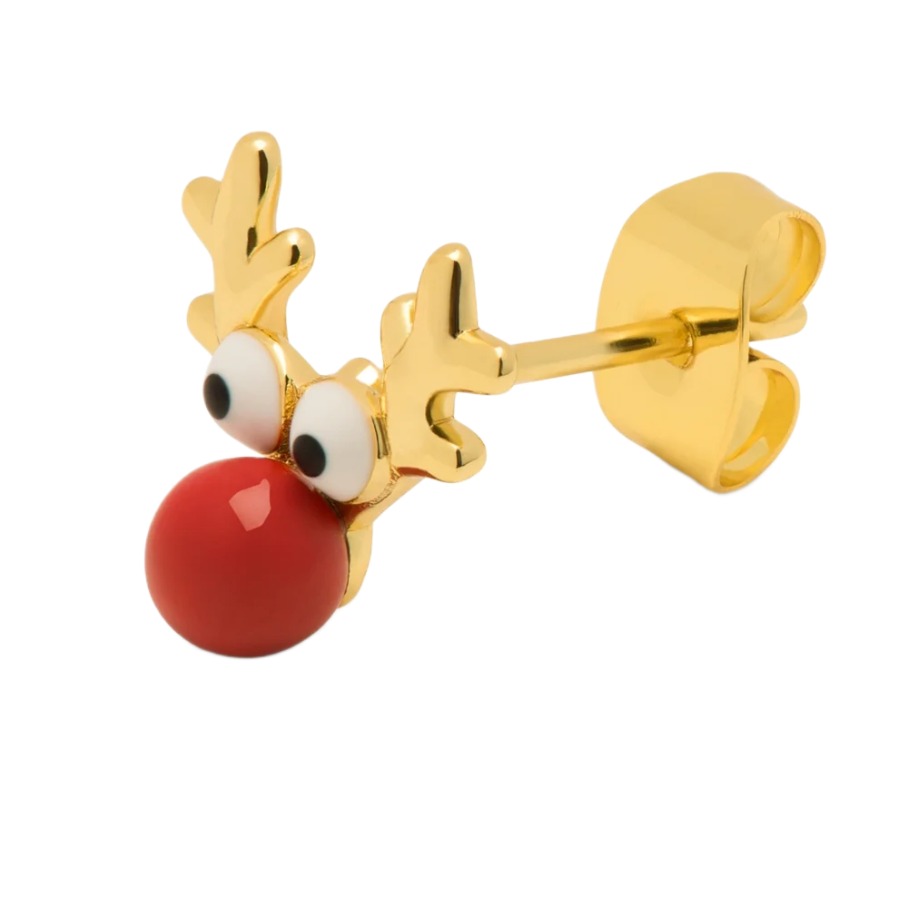 LULU CPH Rudolph ørestik i guld med rød næse og øjne - det perfekte julesmykke