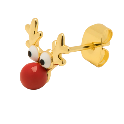 LULU CPH Rudolph ørestik i guld med rød næse og øjne - det perfekte julesmykke