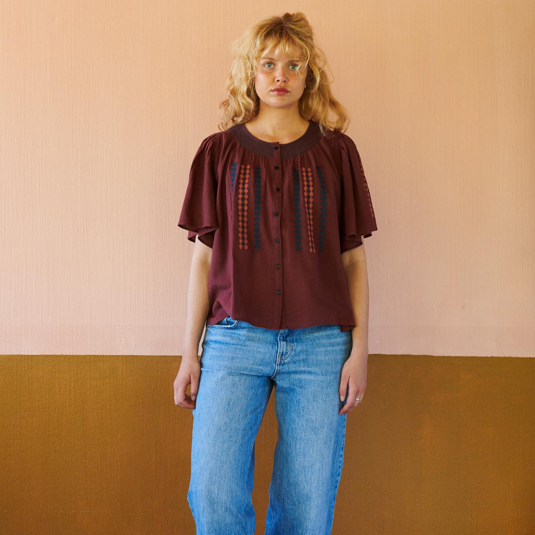 Romania Butterfly Skjorte - Øko Bomuld - Burgundy