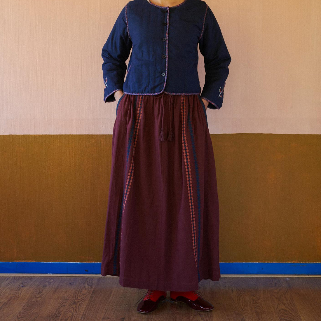 Romania Nederdel - Øko Bomuld - Burgundy