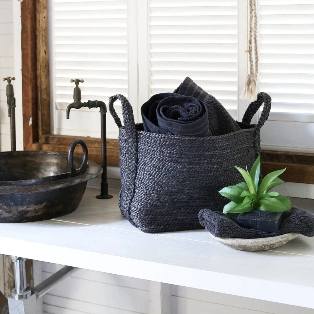 Firkantet Kurv - Jute - Charcoal