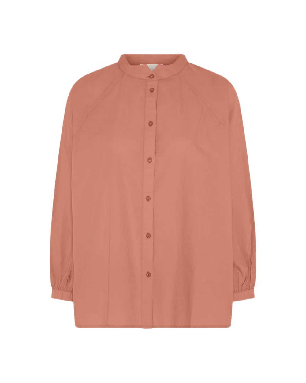 Tokyo skjorte i Cameo Brown fra Frau er en lækker oversized skjorte med ballonærmer og kinakrave.