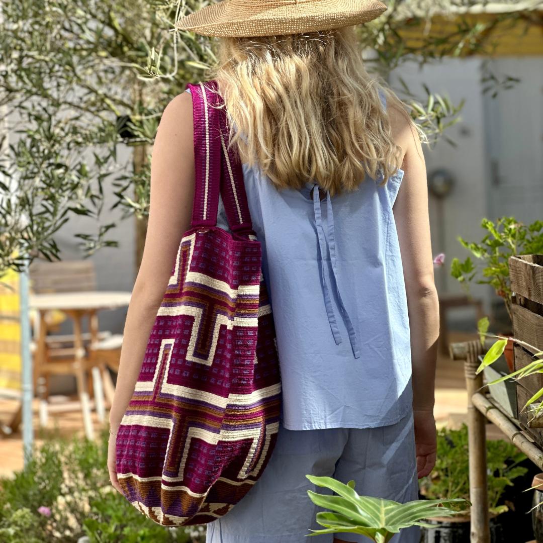 Tote Bag - SHARK - Burgundy &amp; Beige 