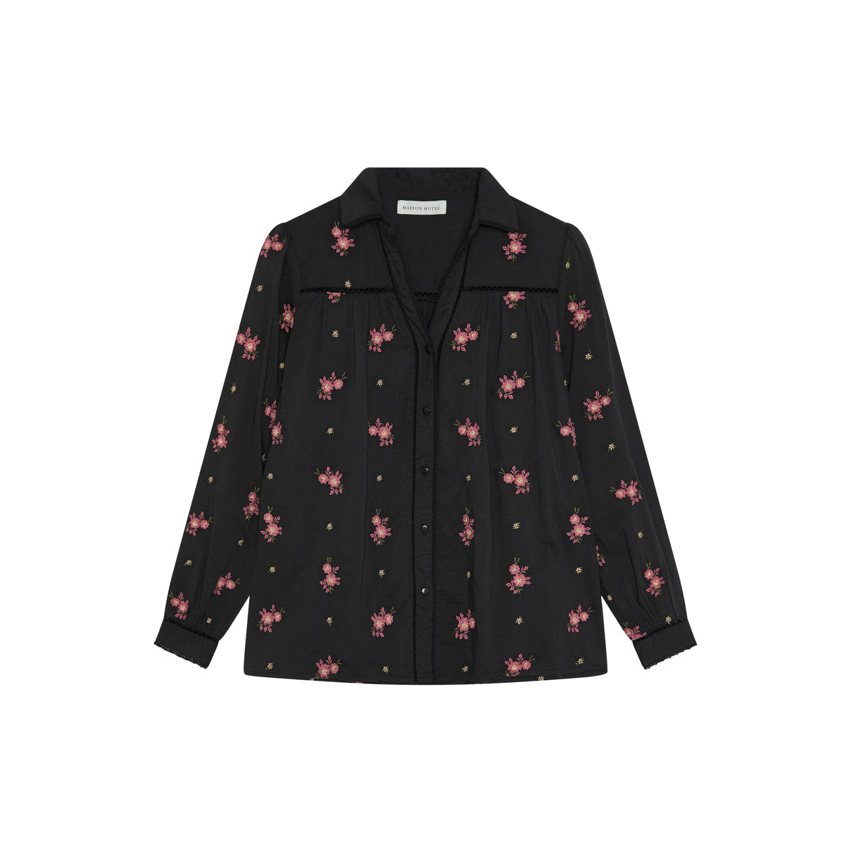 Sort skjorte med rosa blomsterprint fra Maison Hotel