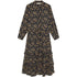 Lang sort viskosekjole med beige grafisk mønster