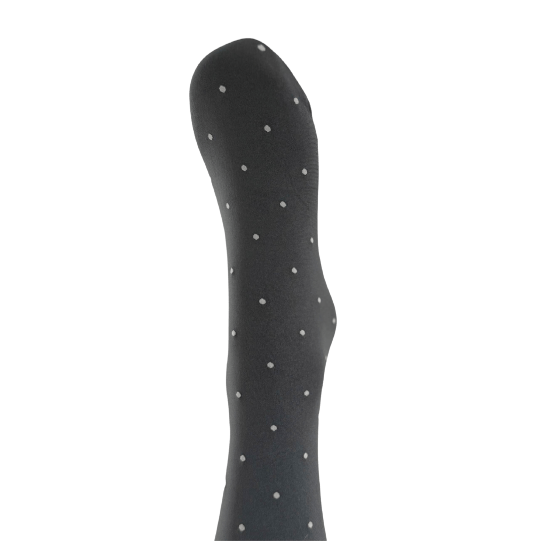 Agnes Knæstrømper - Dark Grey w. off white dots