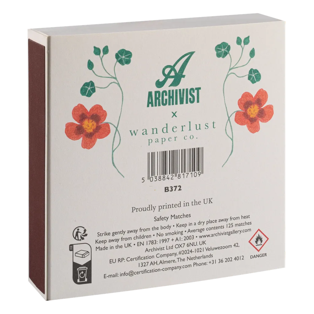 Store luksus tændstikker. De er 10 cm lange. Nasturtium matches 