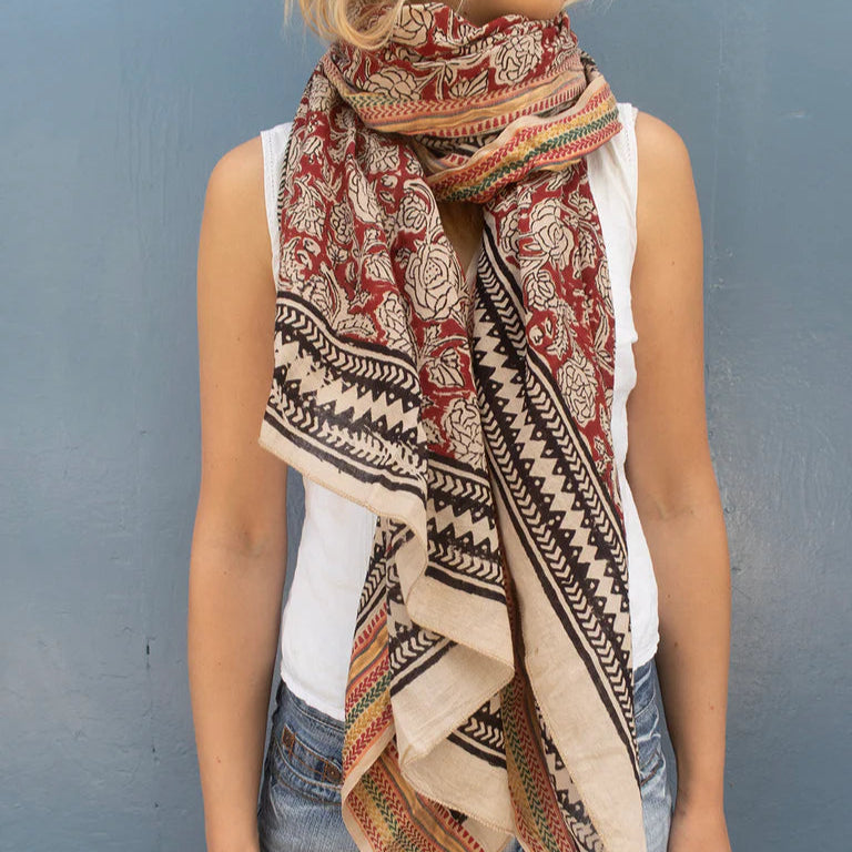 Indisk bagru tørklæde fra craft sister i rød
