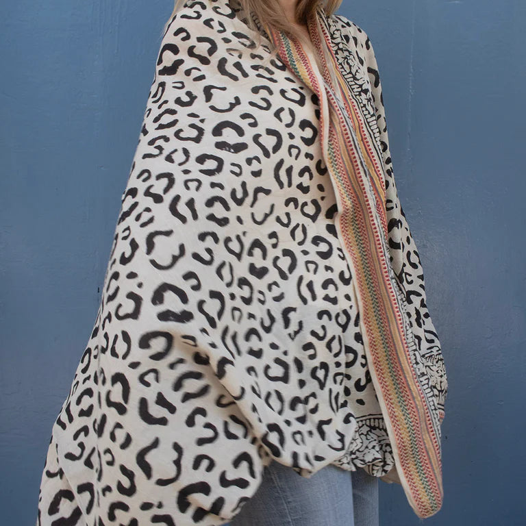 Bagru Tørklæde - Bomuld - Black Leo 