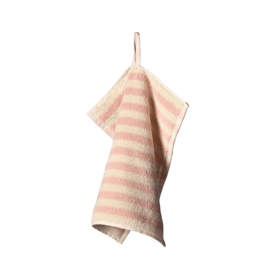 En lille vaskeklud fra Bongusta i off white og fersken farvet stribet
