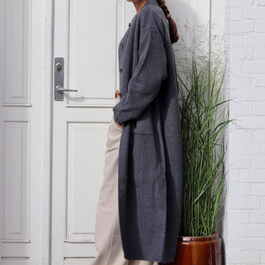 Chicago Lang Jakke - Uld - Dark Grey Melange