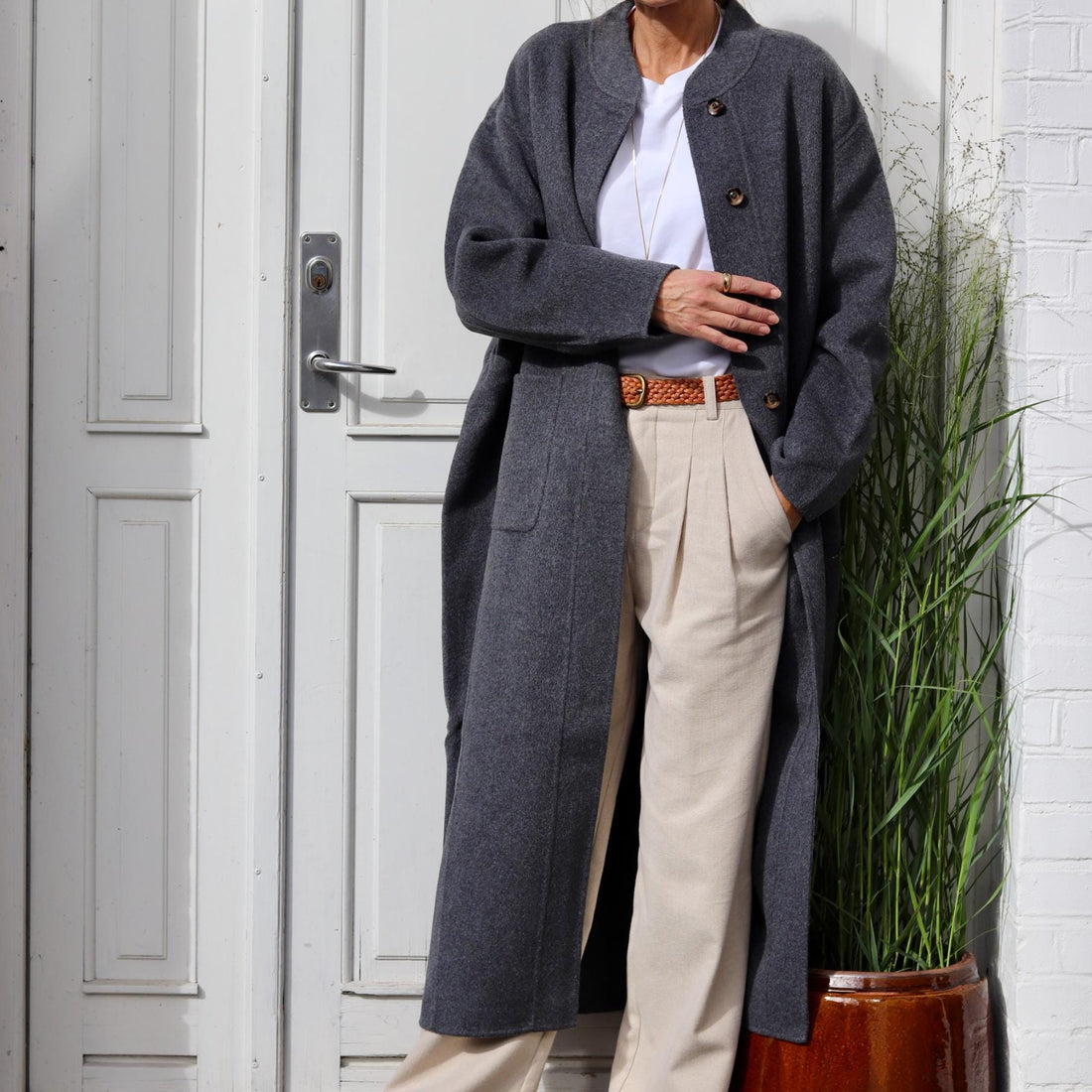 Chicago Lang Jakke - Uld - Dark Grey Melange