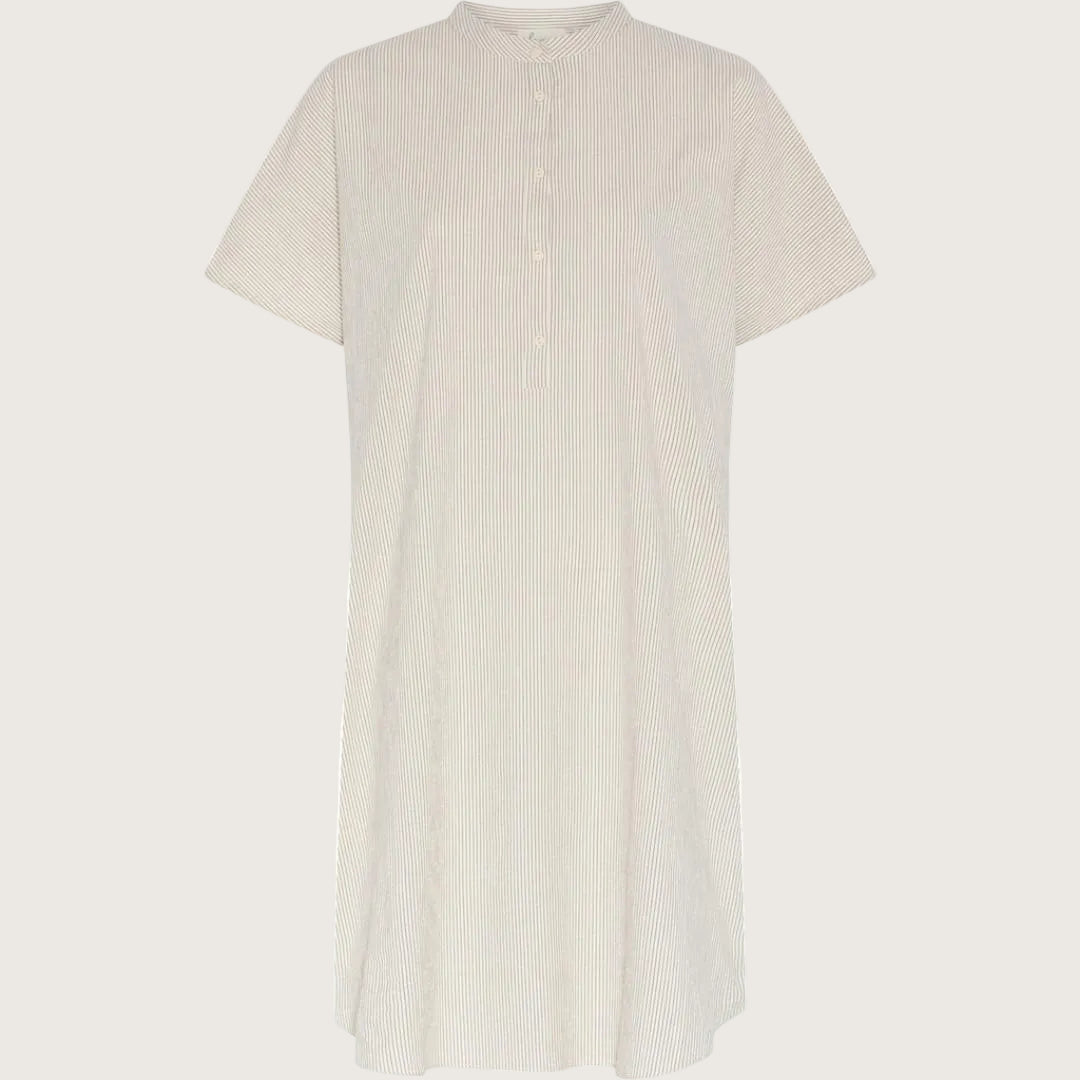 FRAU Seoul SS Dress skjortekjole i off white med brune tynde striber - limited edition