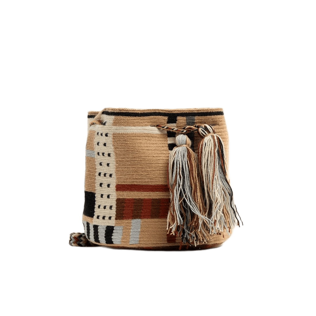 Guanabana tote bag er en lille rund hæklet taske i brune og beige farver