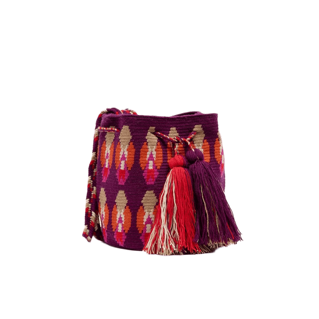 Guanabana tote bag er en lille rund hæklet taske i lilla og orange farver