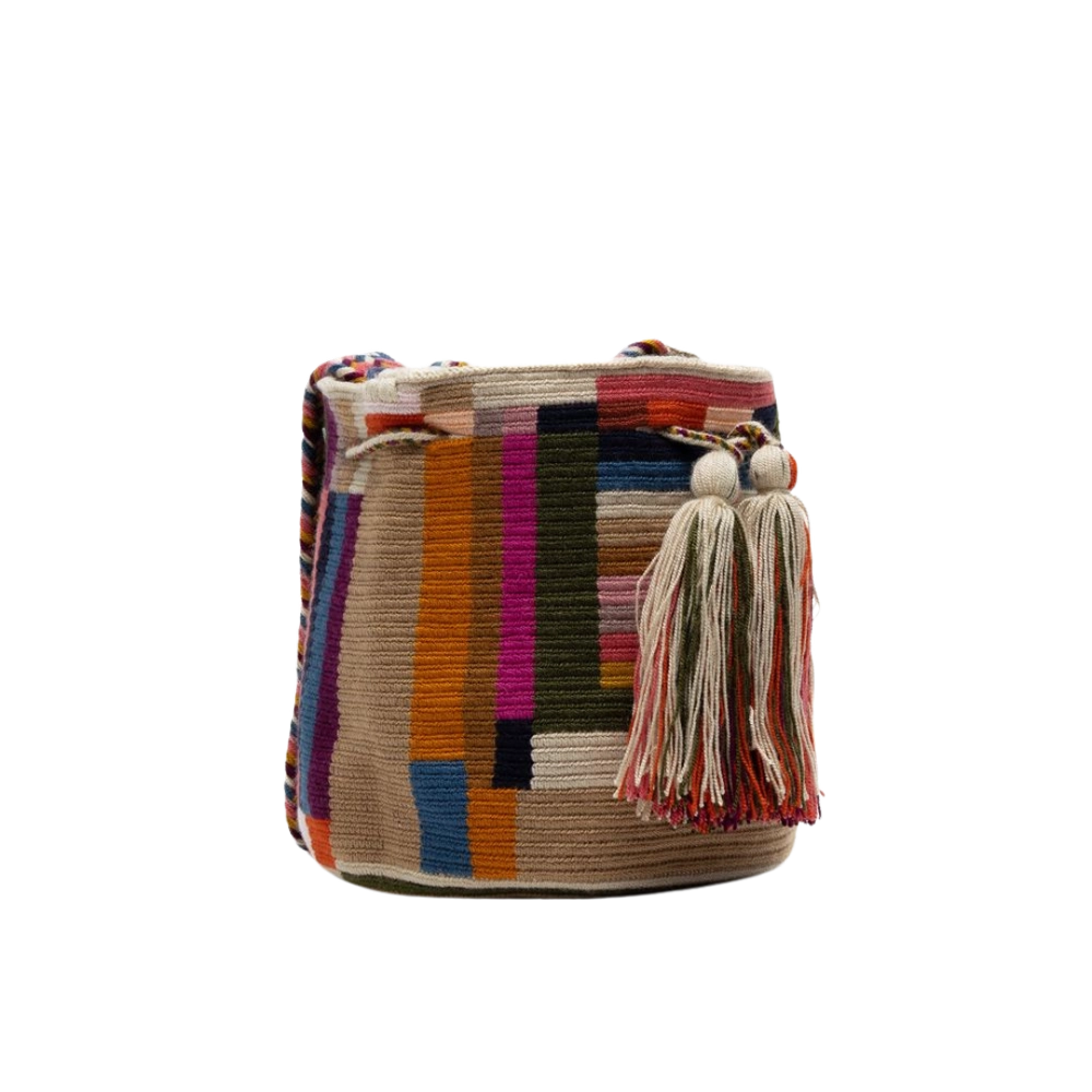 Multifarvet Guanabana crossbody taske i struktureret væv med justerbar skulderrem