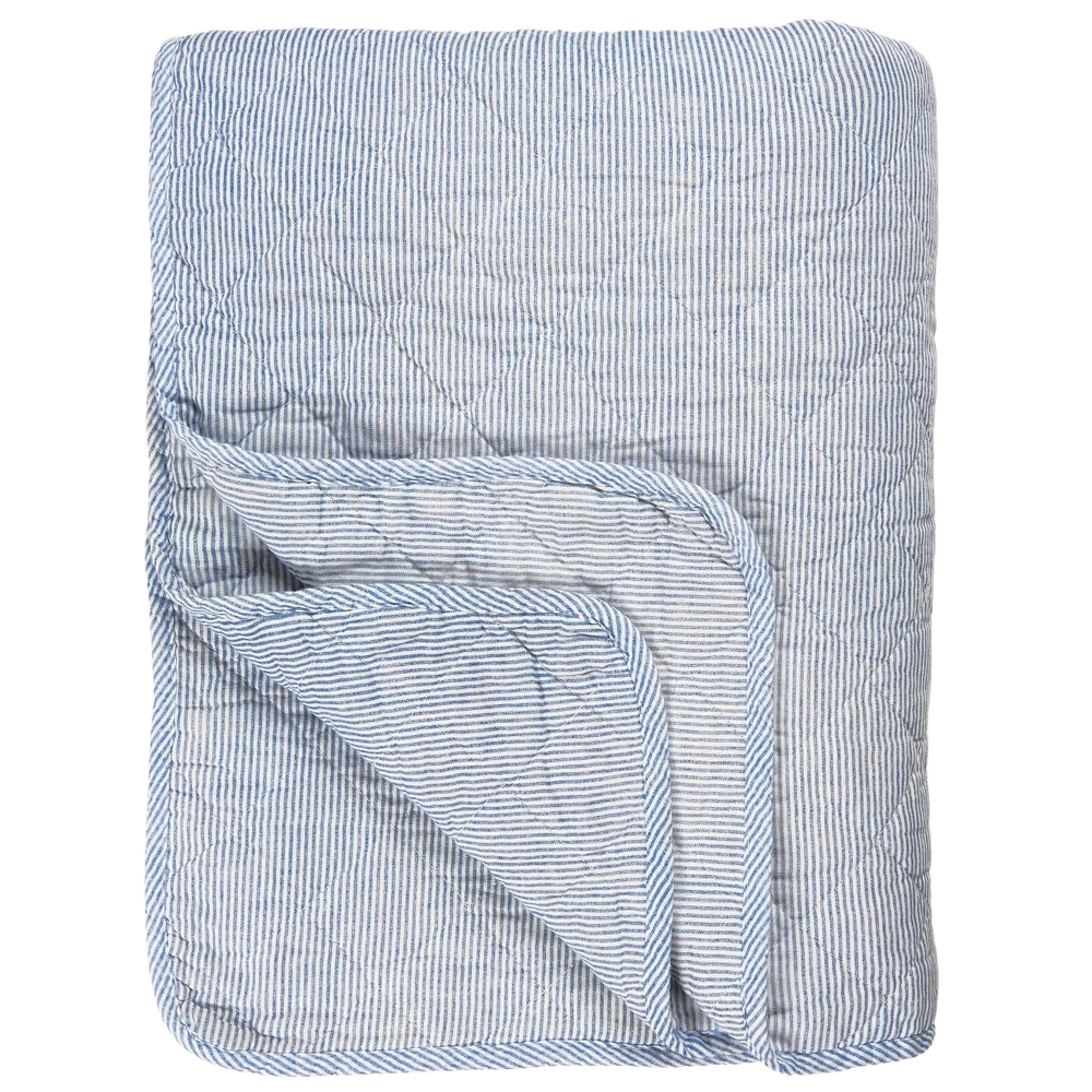 Vattæppe - Bomuld - Hvid m. Blå Mælkedrengestriber (00)