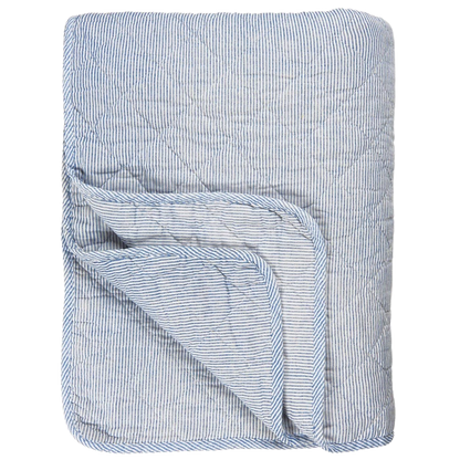 Vattæppe - Bomuld - Hvid m. Blå Mælkedrengestriber (00)