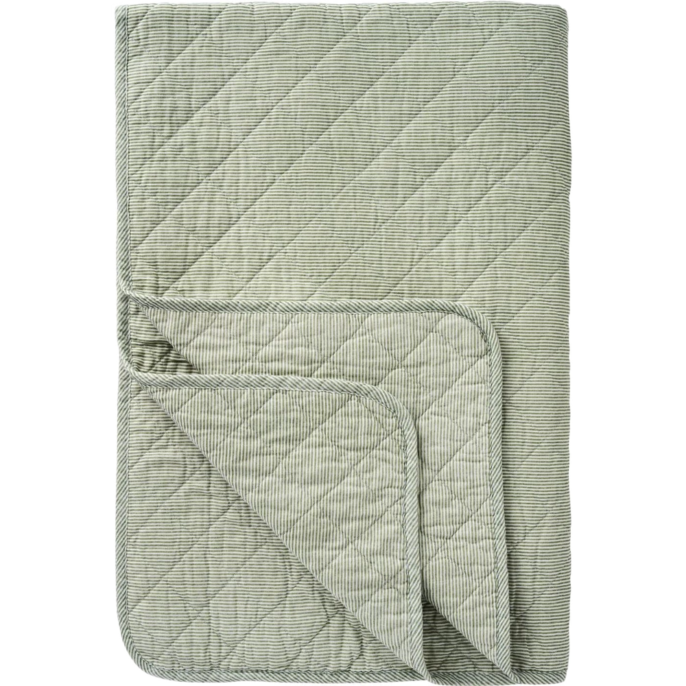 Vattæppe - Bomuld - Hvid m. Støvgrønne Mælkedrengestriber (81)