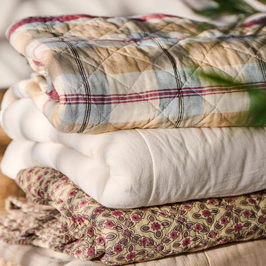 Vattæppe - Bomuld - Rødt, blåt, beige &amp; gråt stribemønster (00)