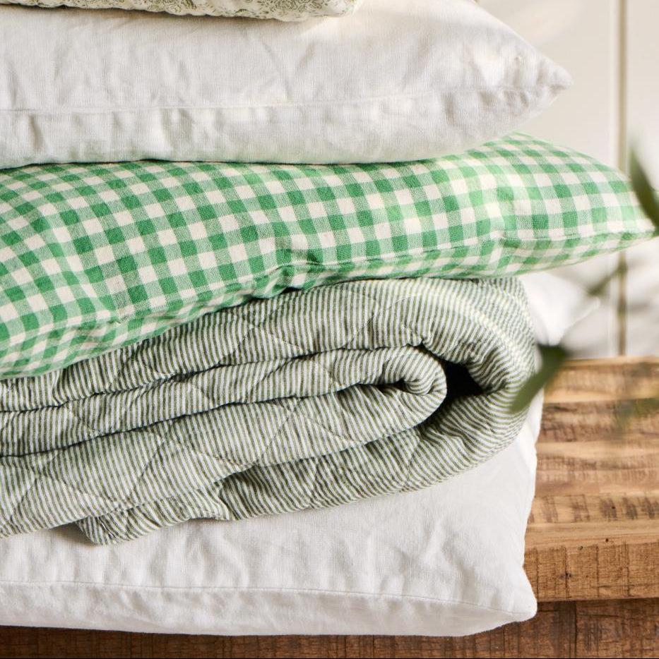 Vattæppe - Bomuld - Hvid m. Støvgrønne Mælkedrengestriber (81)