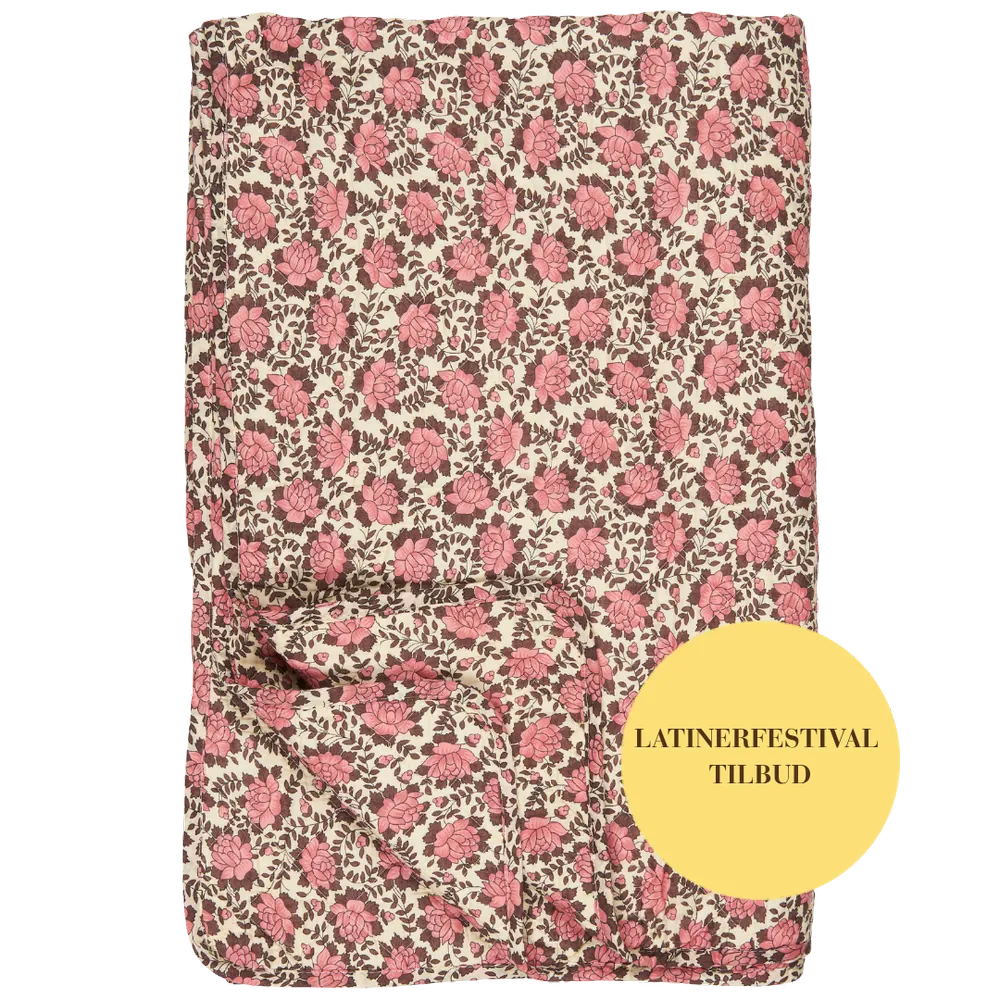 Cremefarvet quilt vattæppe fra IB Laursen med lyserøde blomster