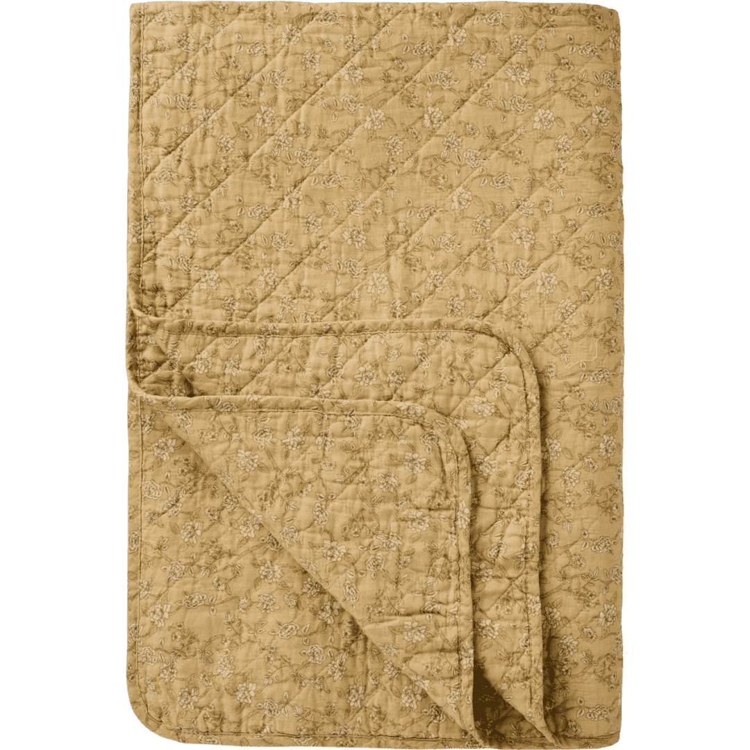 Vattæppe - Bomuld - Sart Gul m. Blomsterranker (04)