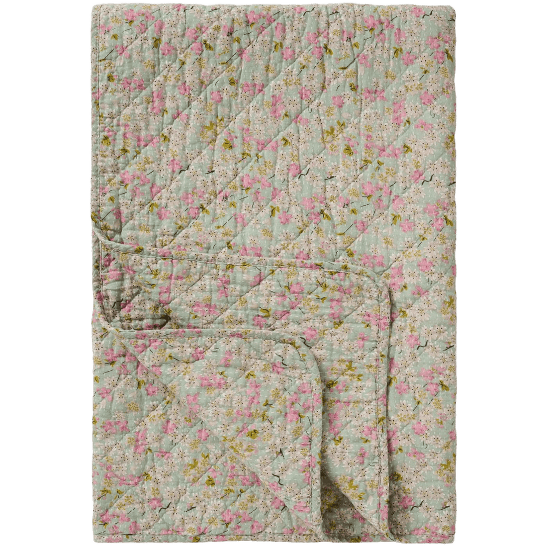 Mint farvet quilt vattæppe med lyserøde og grønne blomstermønster fra Ib Laursen