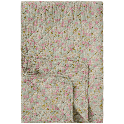 Mint farvet quilt vattæppe med lyserøde og grønne blomstermønster fra Ib Laursen