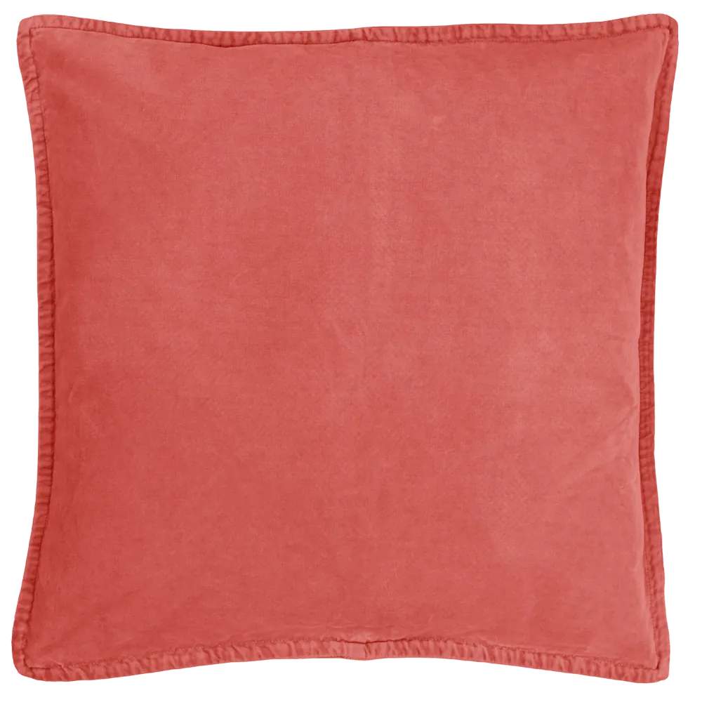 En rødlig melon farvet velour pude fra Ib Laursen i 50x50