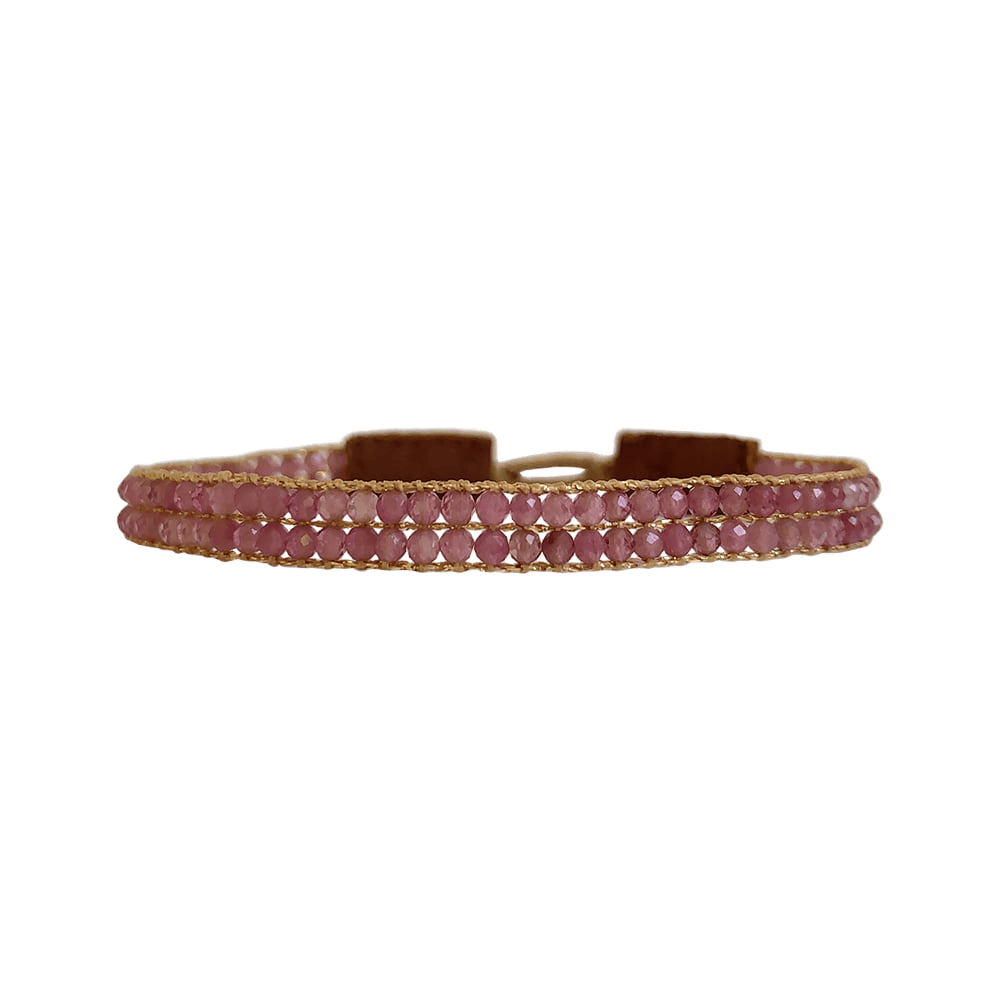 Ibu Jewels armbånd med kraftige pinke/lyserøde facetterede perler og gyldne detaljer