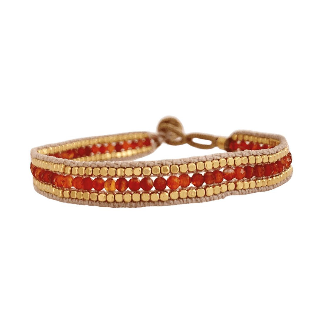 Ibu Jewels armbånd med orange og røde facetterede perler og gyldne beads