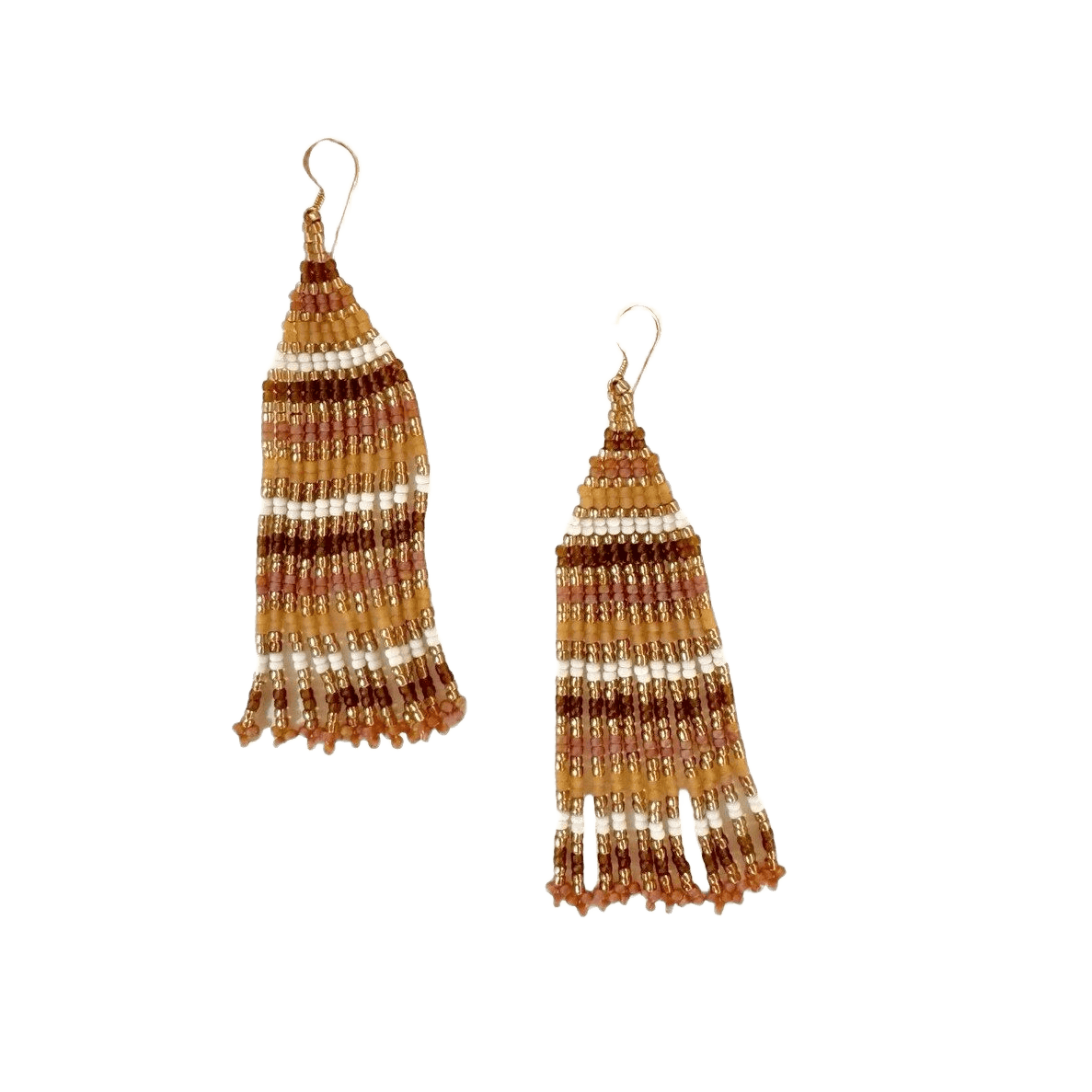 Ibu Jewels øreringe med perlefringes i amber, rosa og creme nuancer