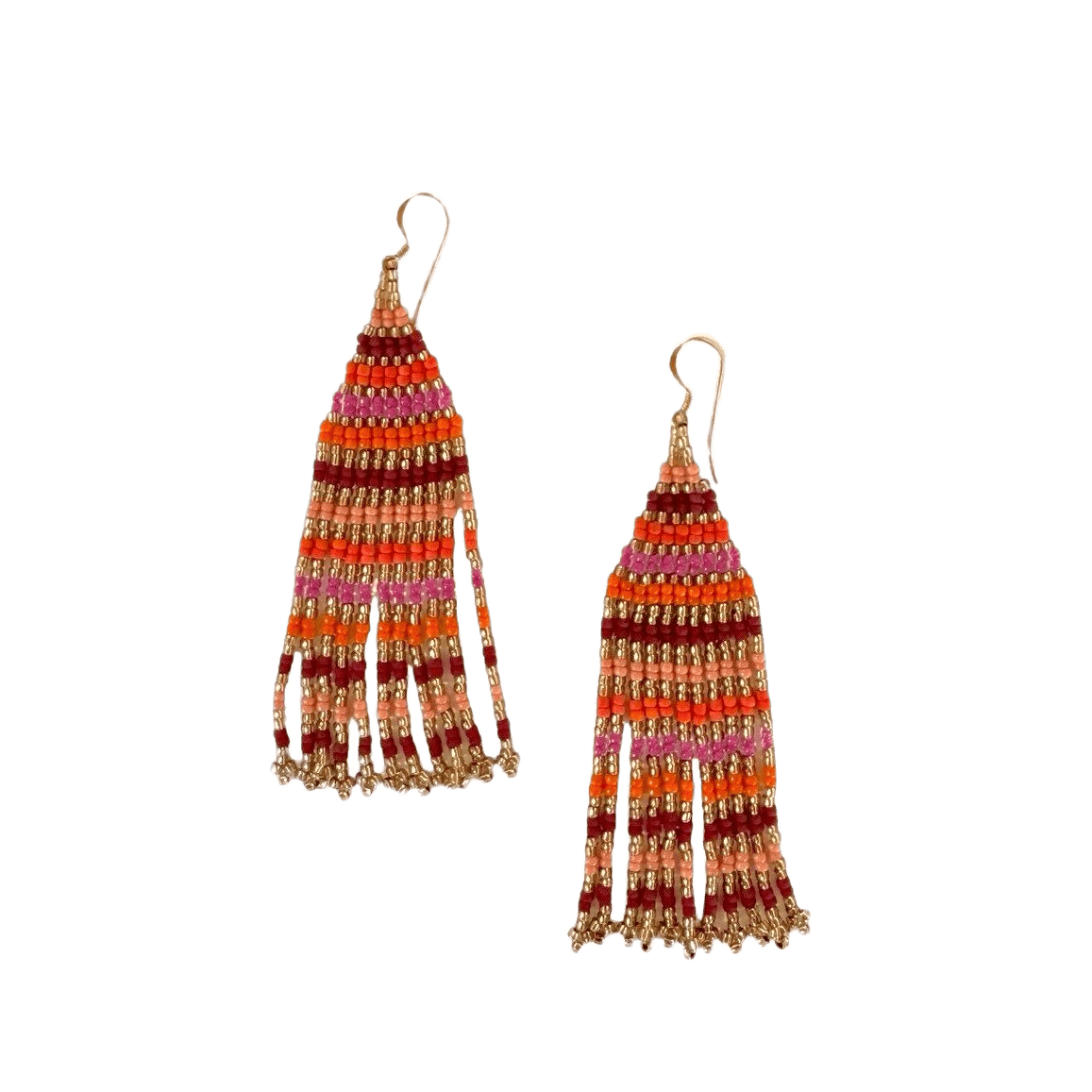 Ibu Jewels øreringe med perler i orange, rosa og gyldne nuancer