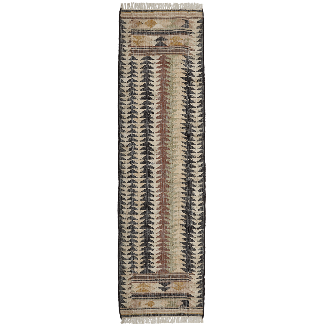 Fir - Jute Kelim Løber - Sort/Brun/Beige