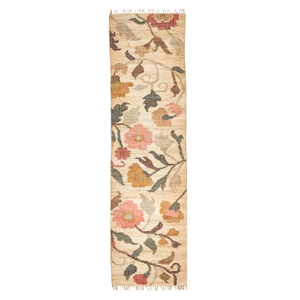 Flora - Jute Kelim Løber - Natural/Rose/Pine