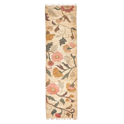Flora - Jute Kelim Løber - Natural/Rose/Pine