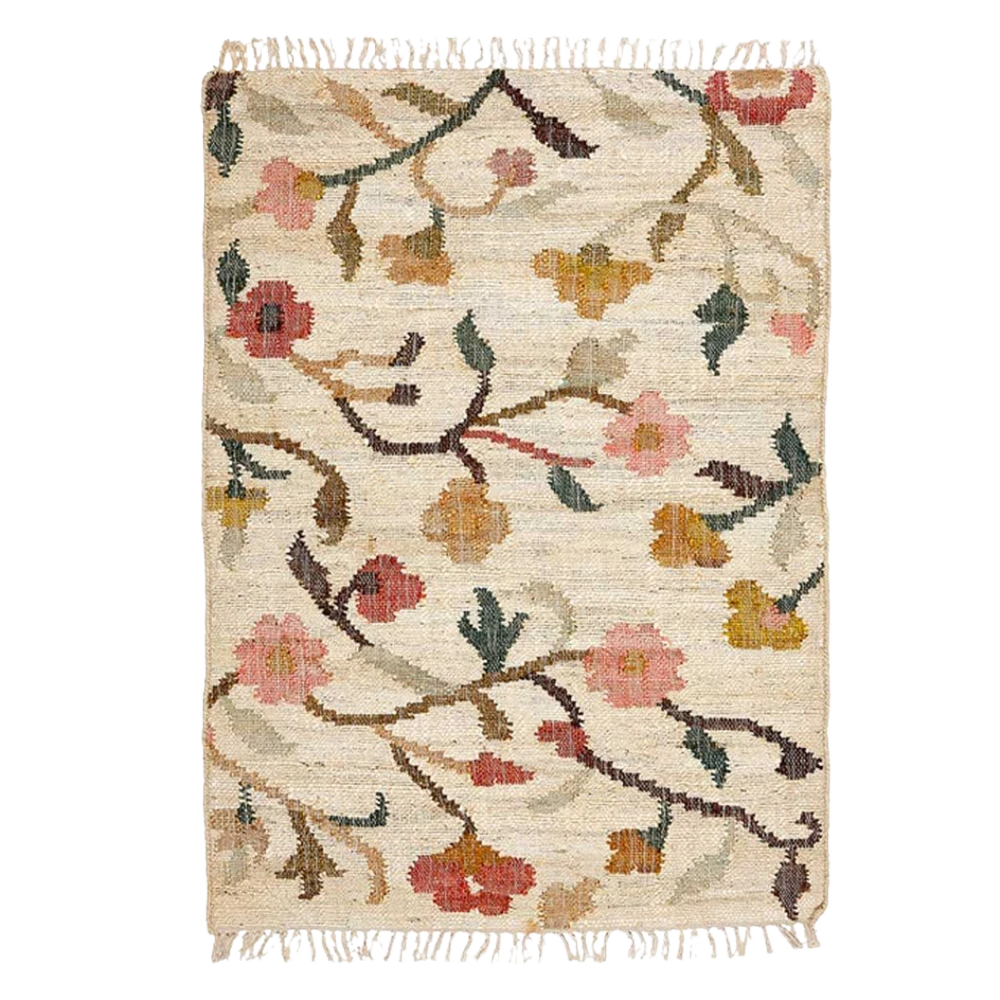 Flora - Jute Kelim Gulvtæppe - Natural/Rose/Pine