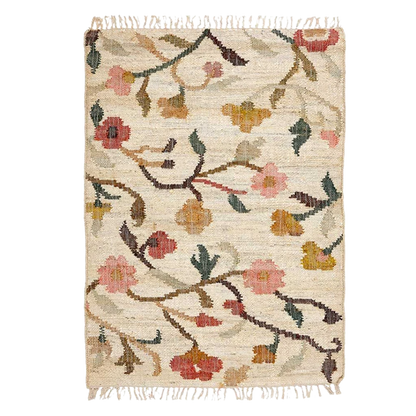 Flora - Jute Kelim Gulvtæppe - Natural/Rose/Pine