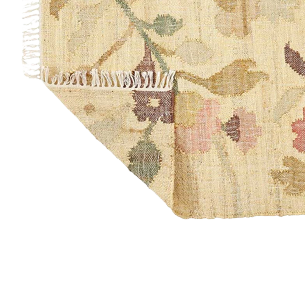 Flora - Jute Kelim Gulvtæppe - Natural/Rose/Pine